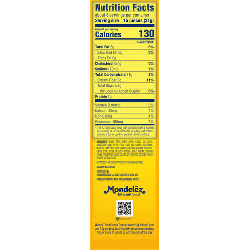 Wheat Thins 100% Whole Grain Wheat Ranch Snacks