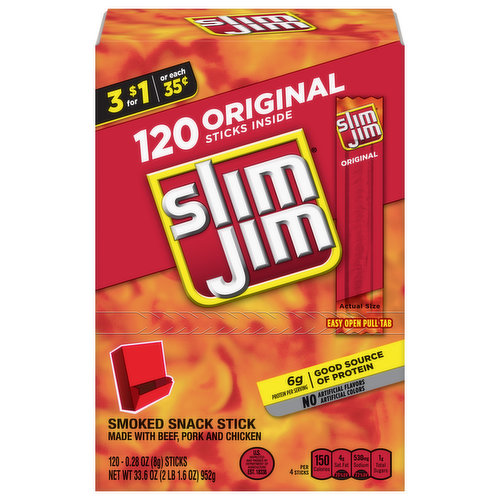 Slim Jim Snack Stick, Smoked, Original