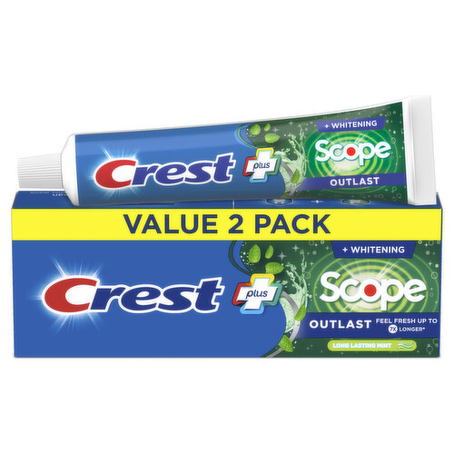 Crest Plus Scope Outlast Toothpaste, Long Lasting Mint, 5.4 oz, 2 Pack