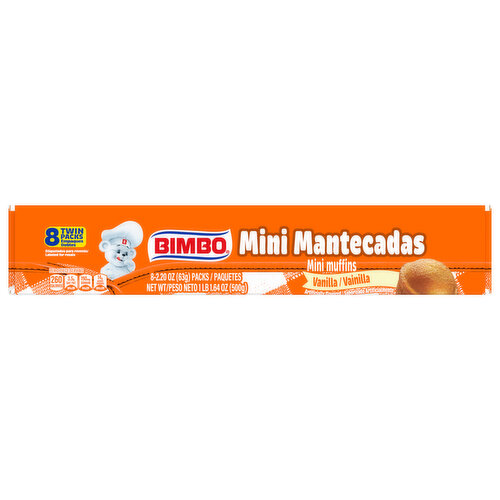 Bimbo Vanilla Mini Muffins, Club Pack, 8 twin packs, 17.64 oz