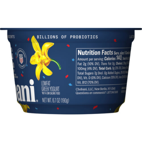 Chobani Zero Added Sugar Lowfat Greek Vanilla Yogurt