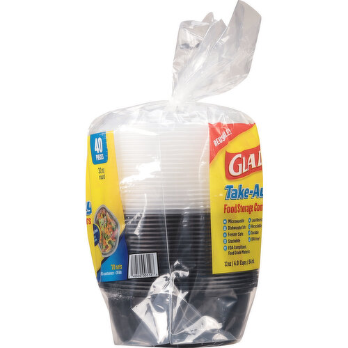 Glad Food Storage Containers, Round, 32 Ounce, 20 Sets