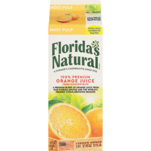 Florida's Natural Orange Juice, 100% Premium, Most Pulp