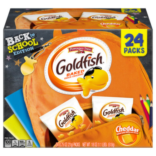 Goldfish Baked Snack Crackers, Cheddar, 24 Packs