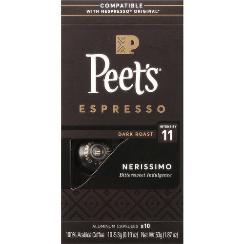 Peet's Espresso, Nerissimo, Dark Roast, Aluminum Capsules