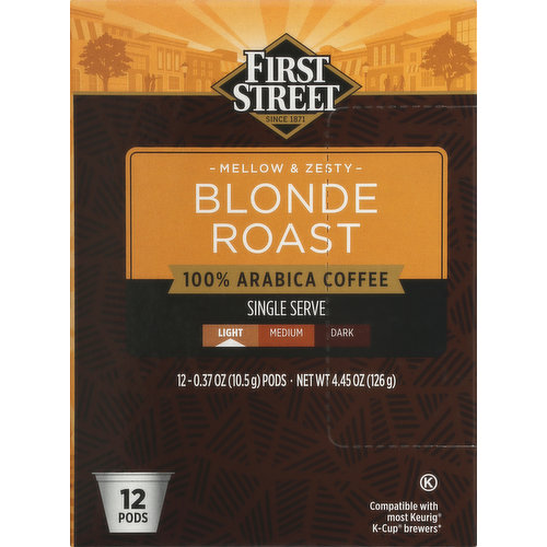 First Street Coffee, 100% Arabica, Light, Blonde Roast, Single Serve, Pods