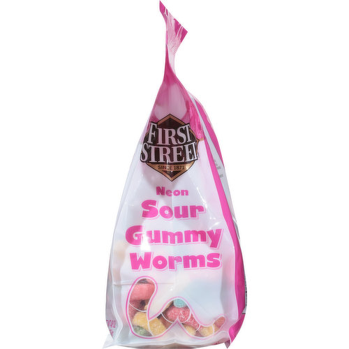 First Street Gummy Worms, Sour, Neon