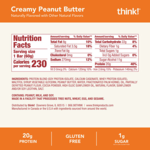 Think! Creamy Peanut Butter High Protein Bar, 5 Count Image 2 of 9