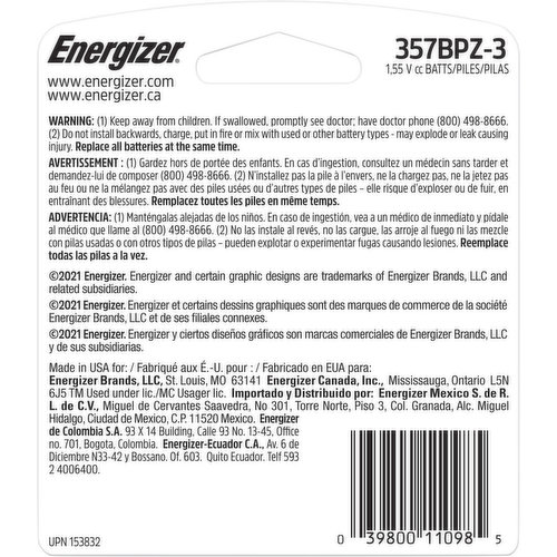 Energizer Batteries, Silver Oxide, 357