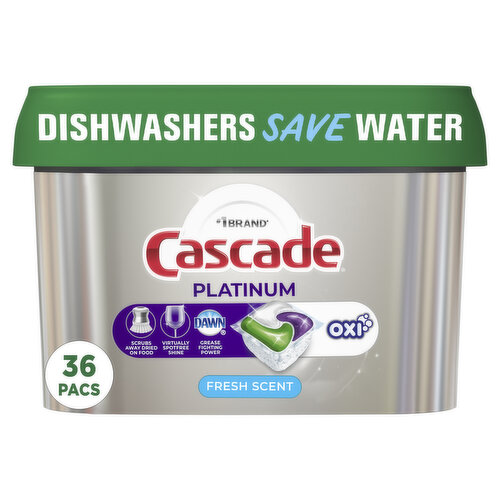 Cascade Cascade Platinum + Oxi Dishwasher Pods, 36 Count