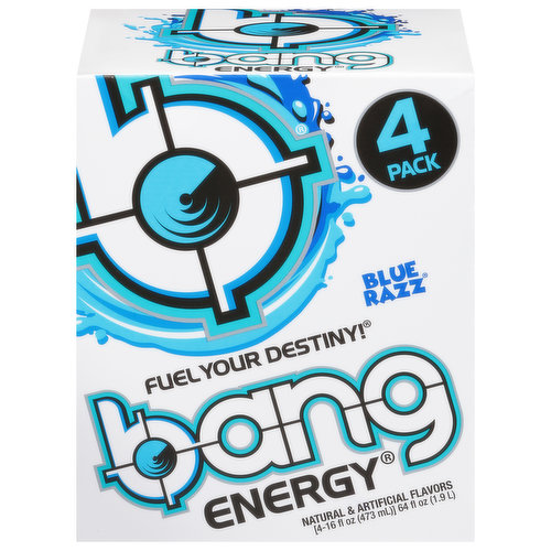 Bang Energy Drink, Blue Razz, 4 Pack