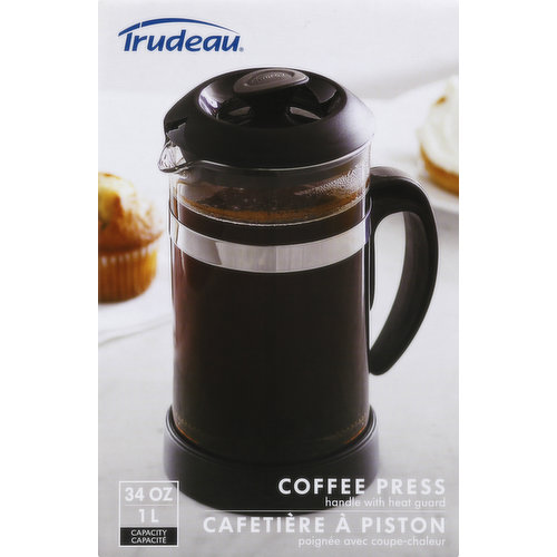 Trudeau Coffee Press, Handle with Heat Guard, 34 Ounces