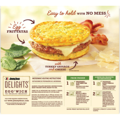 Jimmy Dean Bacon, Spinach, Caramelized Onion and Parmesan Egg Frittatas with Turkey Sausage and Cheese Egg'wich