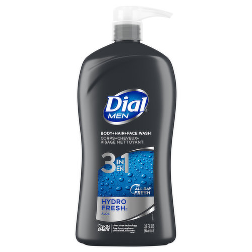 Dial Body+Hair+Face Wash, 3 in 1, Hydro Fresh