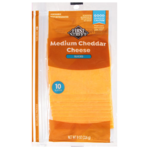 First Street Sliced Cheese, Medium Cheddar
