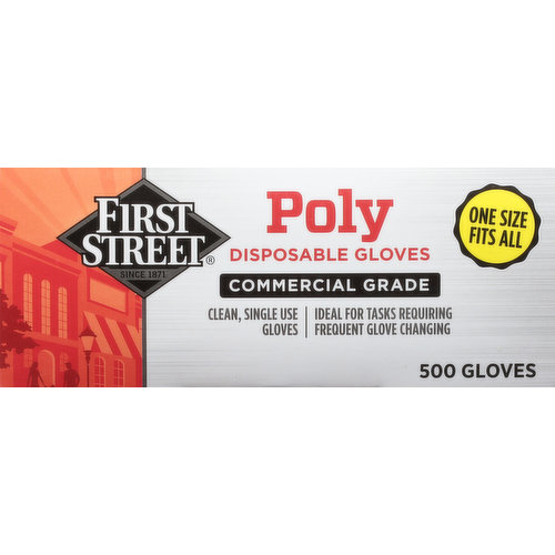First Street Disposable Gloves, Poly, One Size Fits All