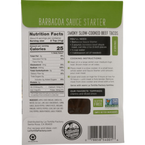La Tortilla Factory Sauce Starter, Barbacoa