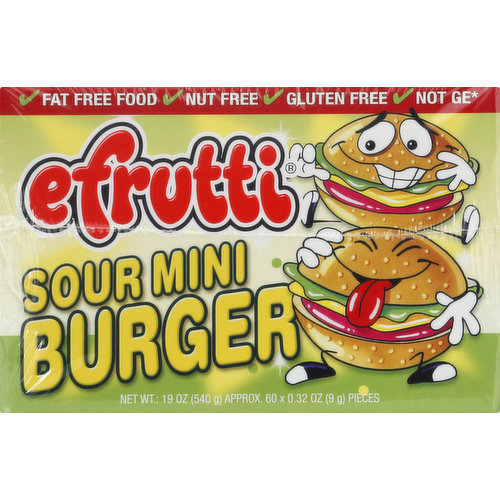 Efrutti Gummi Candy, Sour, Mini Burger