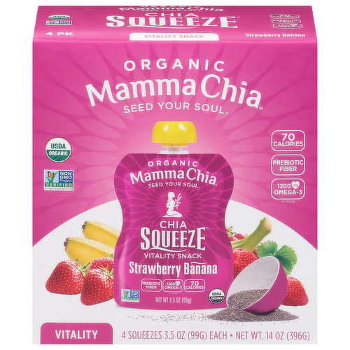 Mama Chia Vitality Snack, Organic, Strawberry Banana
