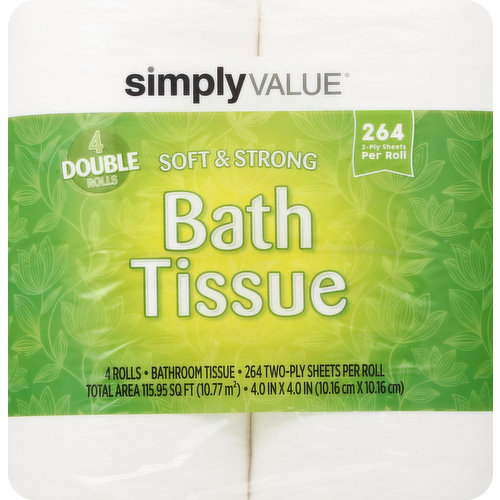 Simply Value Bathroom Tissue, Soft & Strong, Double Rolls, 2 Ply