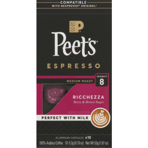 Peet's Coffee, Espresso, Medium Roast, Ricchezza, Aluminum Capsules