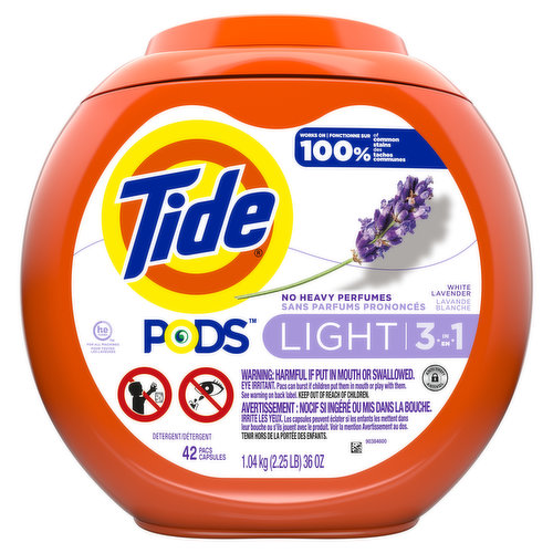 Tide PODS Light Laundry Detergent Pacs, 42 Ct, White Lavender Scent
