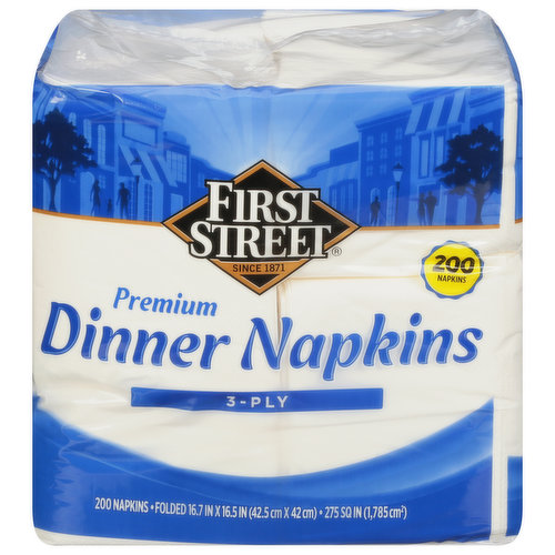 First Street Dinner Napkins, Premium, 3-Ply