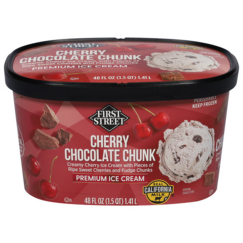 First Street Ice Cream, Premium, Cherry Chocolate Chunk
