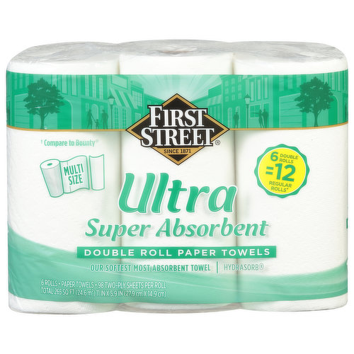 First Street Paper Towels, Multi Size, Super Absorbent, Double Roll, Two-Ply