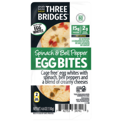 Three Bridges Egg Bites, Spinach & Bell Pepper