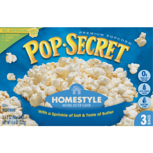 POP SECRET Popcorn, Premium, Homestyle, Natural Butter Flavor