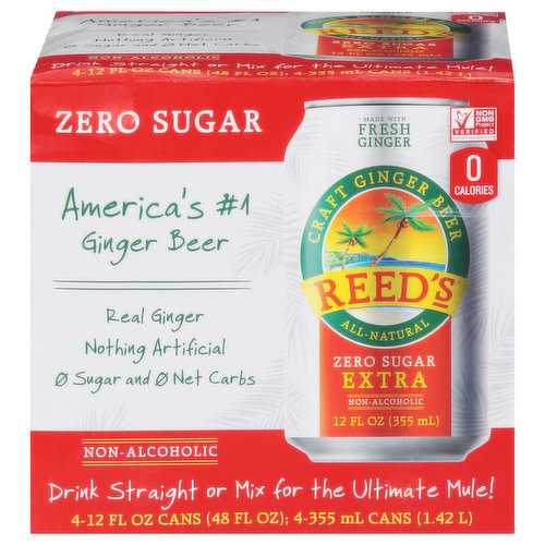 Reed's Ginger Beer, Zero Sugar, Extra