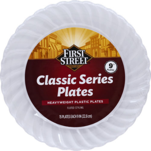 First Street Plates, Classic Series, Heavyweight Plastic, Fluted Styling, 9 Inch