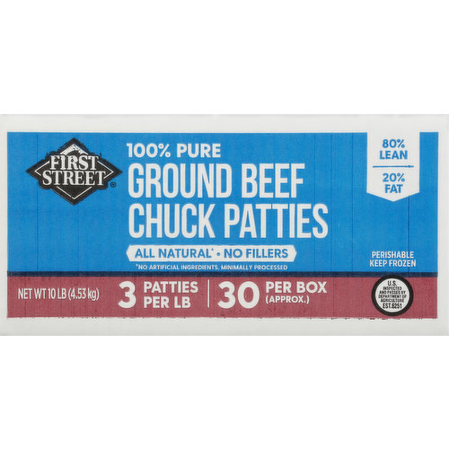 First Street Beef Chuck Patties, Ground, 80%/20%, 100% Pure