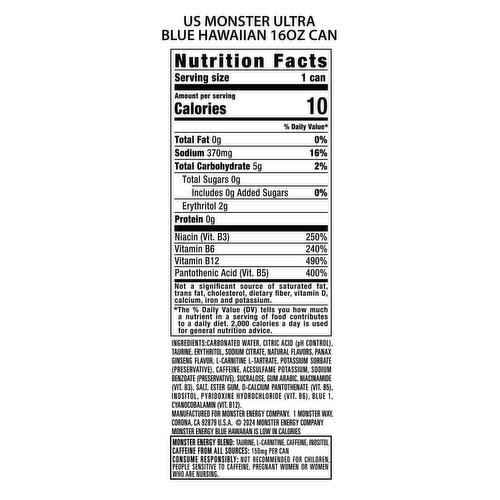 Monster Energy Ultra Monster Energy Ultra Blue Hawaiian 24 Pack - 16 Fl Oz