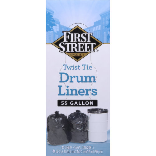 First Street Drum Liners, Twist Tie, 55 Gallon