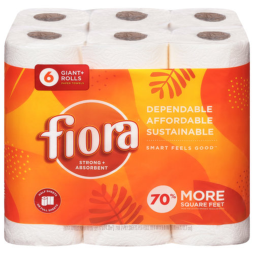 Fiora Paper Towels, Giant + Rolls, 2-Ply