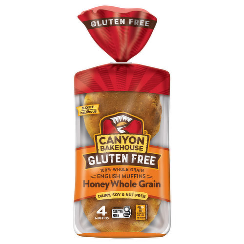 Canyon Bakehouse Canyon Bakehouse Honey Whole Grain English Muffins, Gluten Free English Muffins, Fresh, 4 Count