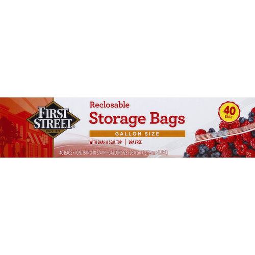 First Street Storage Bags, Reclosable, Gallon Size