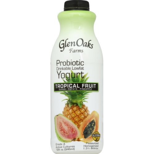 GlenOaks Yogurt, Drinkable, Lowfat, Tropical Fruit
