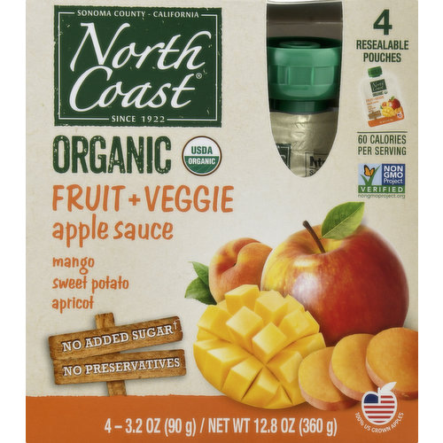 North Coast Apple Sauce, Organic, Fruit + Veggie, Mango Sweet Potato Apricot