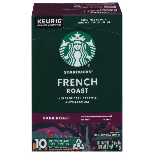 Starbucks Coffee, Ground, Dark Roast, French Roast, K-Cup Pods