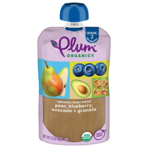 Plum Organics Stage 2 Organic Pear, Blueberry, Avocado & Granola 3.5oz Pch