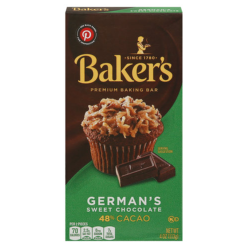 Baker's Baking Bar, Premium, German's Sweet Chocolate, 48% Cacao