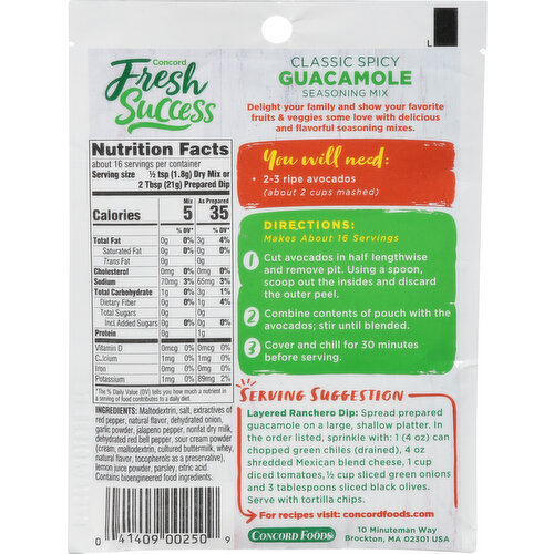 Concord Fresh Success Seasoning Mix, Guacamole, Classic Spicy