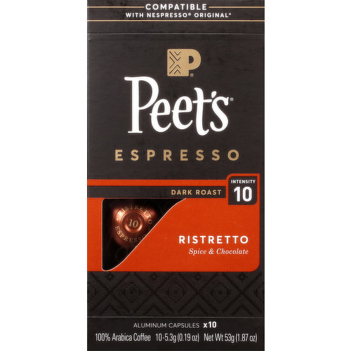 Peet's Espresso, Dark Roast, Ristretto, Aluminum Capsules
