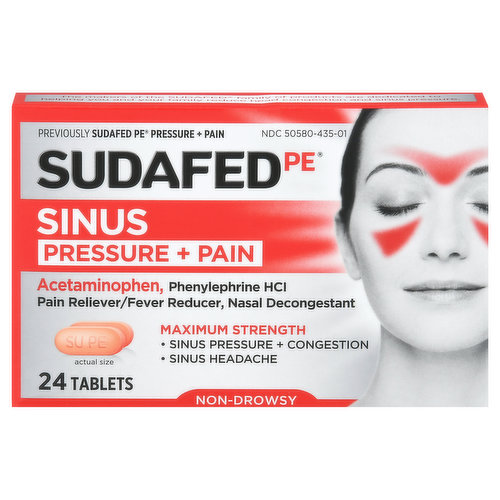 Sudafed PE Sinus Pressure + Pain, Non-Drowsy, Maximum Strength, Tablets