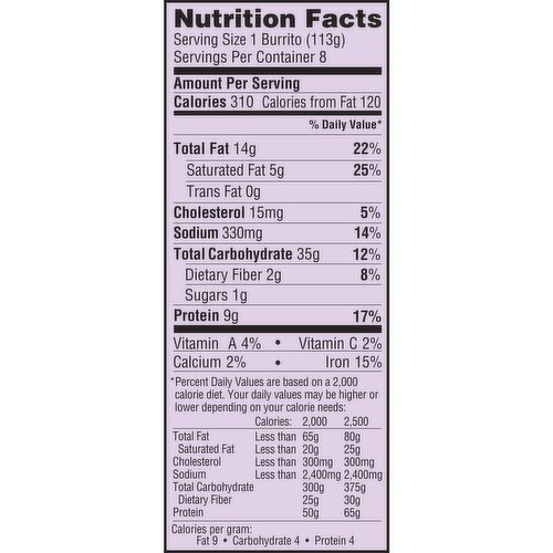 El Monterey Burritos, Beef & Bean, Family Size, 8 Pack