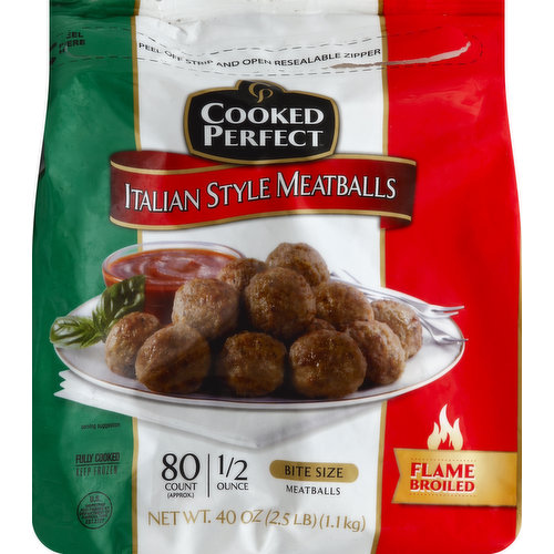 Cooked Perfect Meatballs, Bite Size, Italian Style