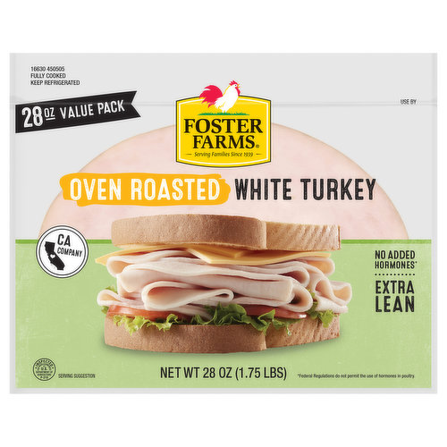 Foster Farms White Turkey, Oven Roasted, Extra Lean, Value Pack